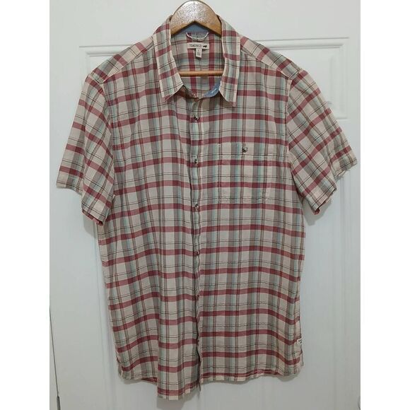Toad and co mens lightweight organic cotton thin shirt plaid red tan - Picture 2 of 7